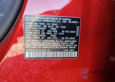 2020 Volkswagen Atlas Cross Sport Se z USA, uszkodzony, nr VIN 1V2YE2CA7LC228115